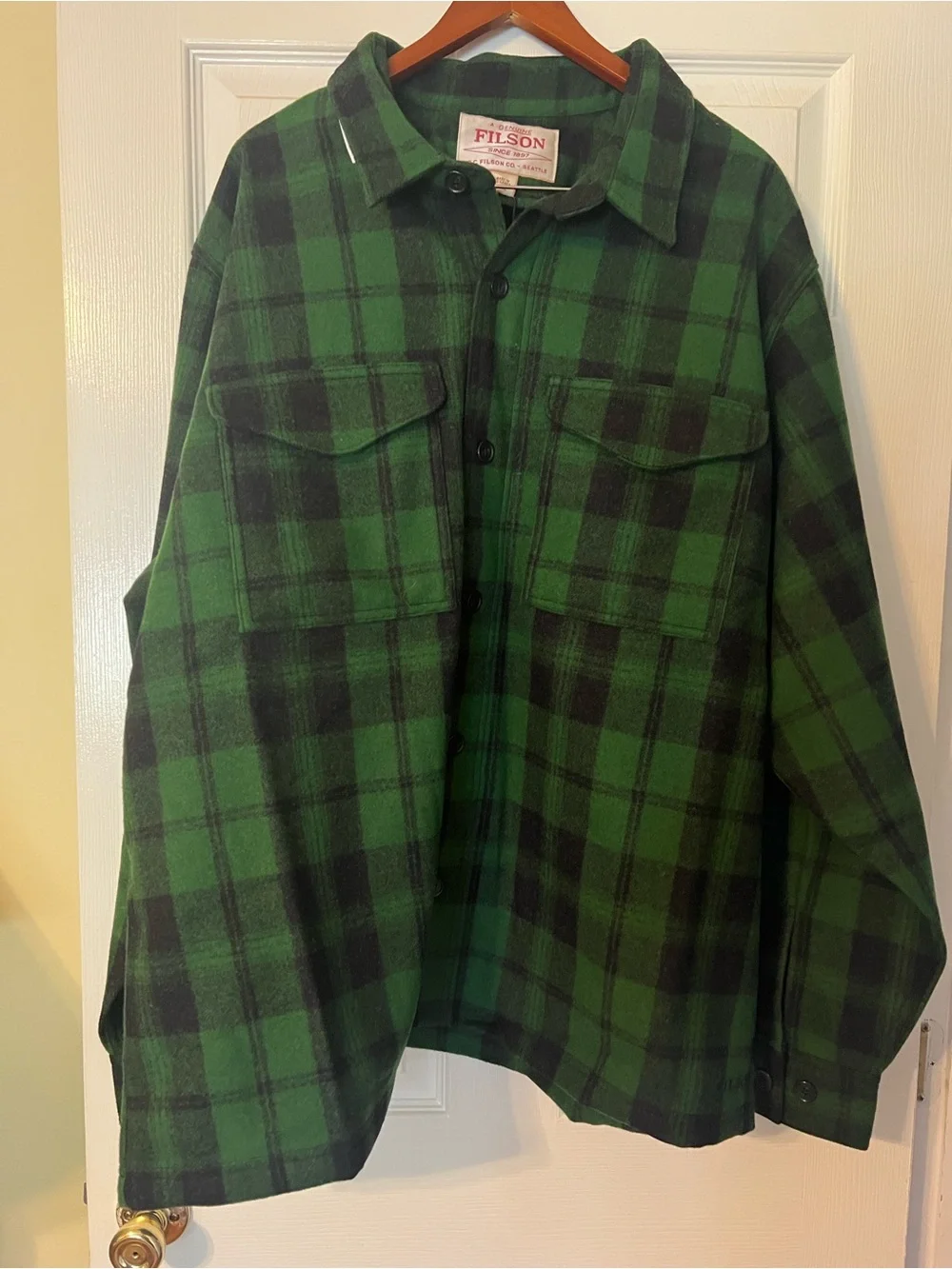 Filson Green & Black Plaid Button-Front Wool Shirt